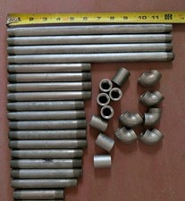 Lot of 33 3/8  Threaded 304 Stainless Couplings, Elbows, Nipples 3.5"-12"
