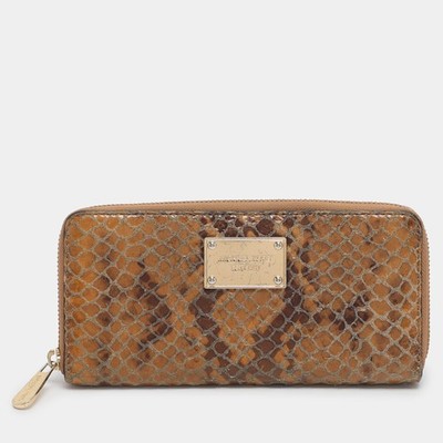 Michael Kors Jet Set Orange Schlangenleder geprägtes Leder Brieftaschen mit u...