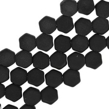 Czech Glass Honeycomb Beads, 2-Hole Hexagon 6mm, 30pcs, Matte Jet Black