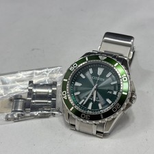Good Condition CITIZEN Watch/Eco Drive/Radio Controlled/Silver x Green