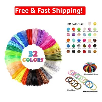 Complete 32 Color Assortment of PLA 3D Filament Refills - 10ft Each for Printing