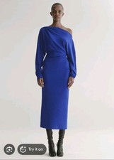 A.L.C. Sonny Knit Midi Dress 100% Wool Ruched Side Indigo Size M Timeless 