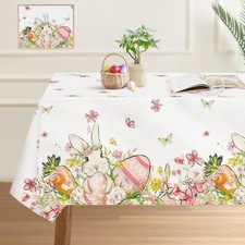 Easter Tablecloth 60 x 102 Inch, Bunny Egg Flowers Happy Easter Table Cloth, ...