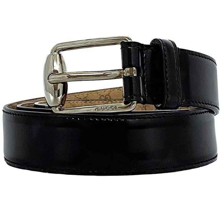 Gucci 30mm Black Leather Belt with Classic Loop Buckle 83-90cm-image