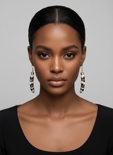 African Handmade Fashion Dangle Earring white,black  Gold Bead Hoop Design