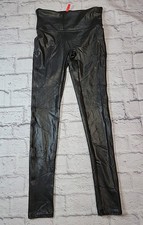 Spanx Liquid Wet Leggings Sz Small 24x27 Black Textured Stretch Faux Leather