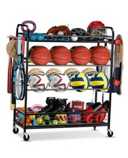 Garage Sports Equipment Organizer - Rolling Ball Storage Bin with Black