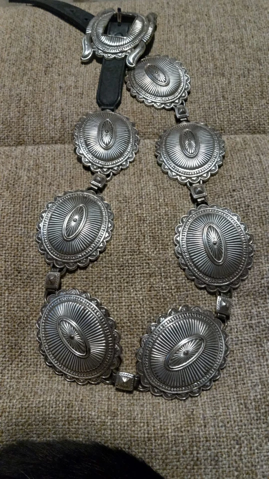 BOTAS JUSTIN tamanho 34" Big Conchos tom prata top grão couro bovino cinto anos 90 - Imagem 2 de 4