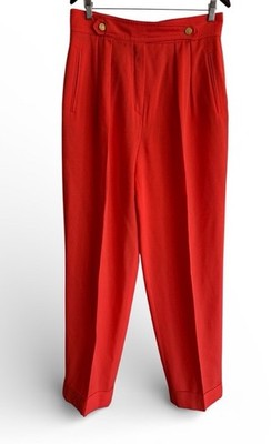 Escada Margaretha Ley Red Wool Designer Pants EU 42 Made Germany