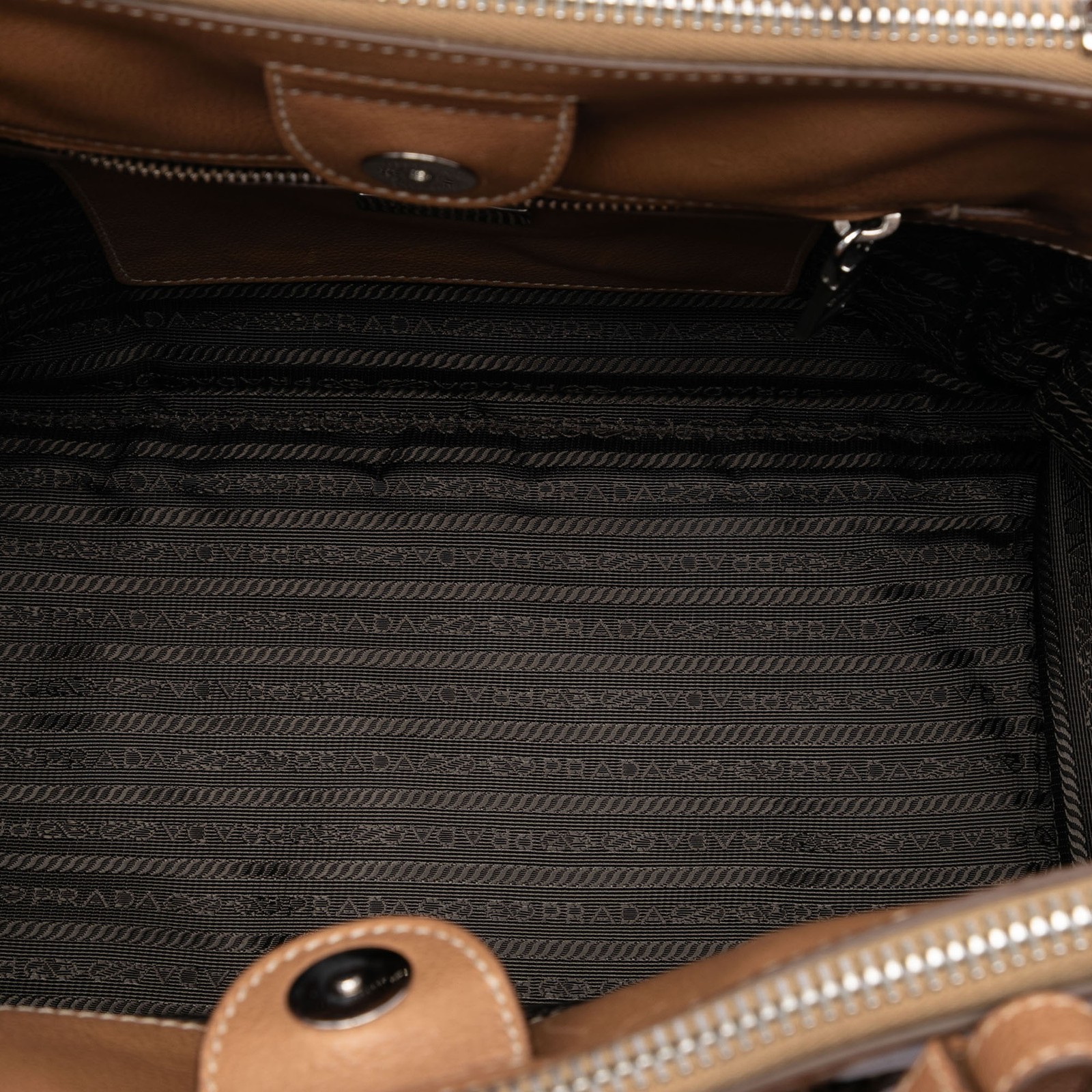 Authenticated Prada Glace Calf Twin Pocket Double Handle Light Brown thumbnail 4