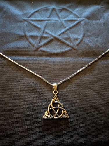 Trinity Knot Love Triangle Pendant, Stainless Steel, W/20" Chain