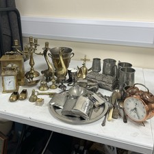 12KG Brass, Silver Plate, Antique JOBLOT Bundle, Pewter Mugs Clocks