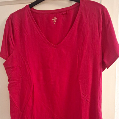 C&A The Basics Damen T-Shirt Pink XL V-Ausschnitt Kurzarm Basic
