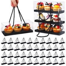 40 Pcs Clear Cupcake Boxes 9 x 3 x 3 Inch Rectangular Cupcake Containers 3 Co...