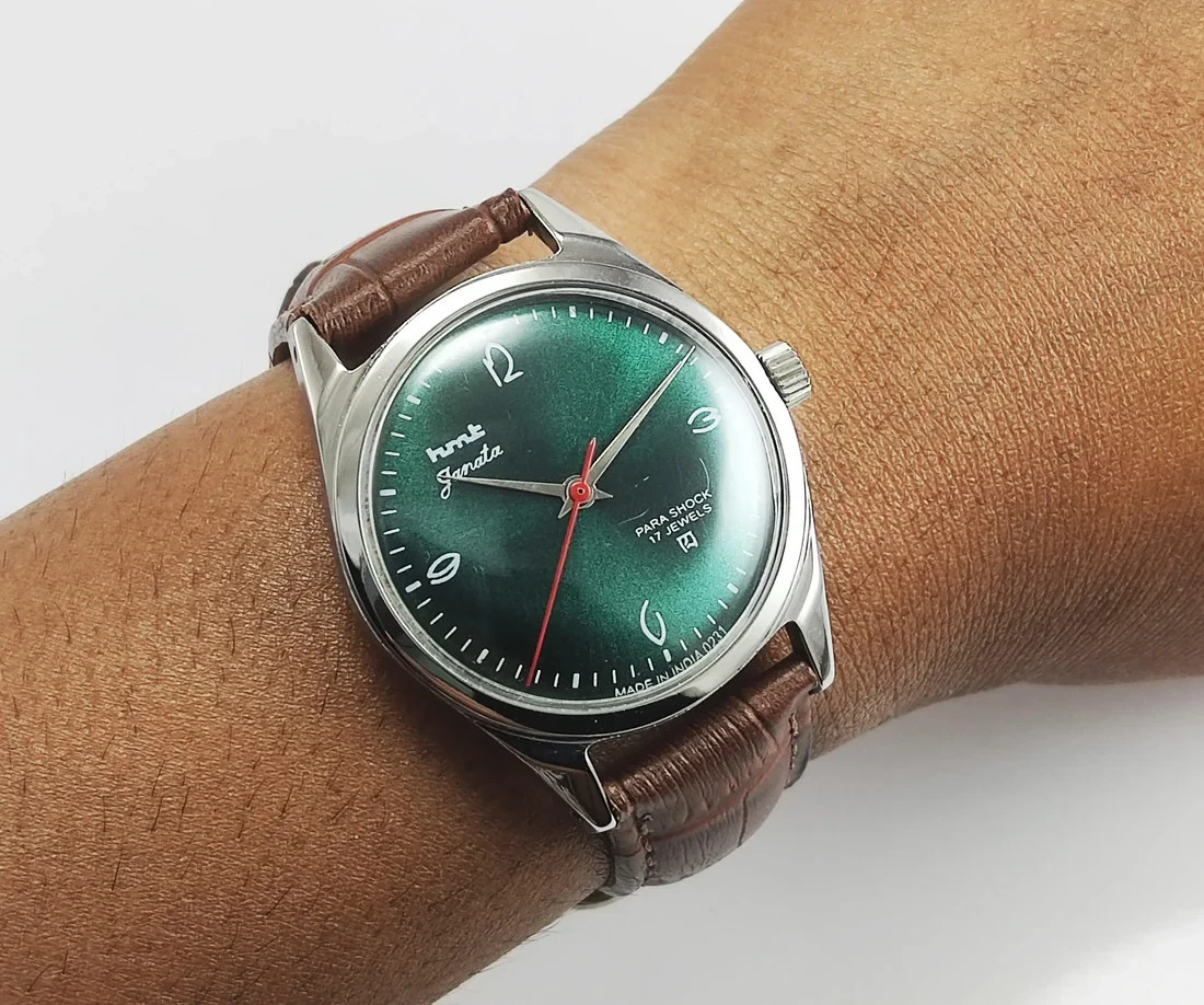 HMT Janata Green Dial Para Shock 17 Jewels Mechanical Hand Winding