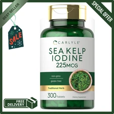 Carlyle Sea Kelp Iodine Supplement | 225mcg | 300 Tablets | Non-GMO, Gluten Free