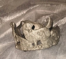 Vintage 1988 Pewter USA made Scents & Accents Dog Themed Large Candle Holder