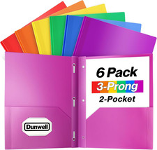 6 Pack Plastic 2 Pocket Folders with 3 Prongs Assorted Colors Letter Size