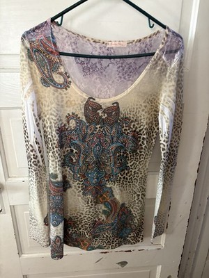 Women's XL Long Sleeve Loaded Betty Brand Body Con Top Cheetah Lace