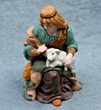 Shepherd With Lamb Nativity Figure Hand Painted Ceramic Religious Decor Statue