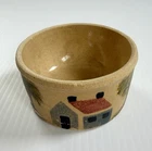 Vintage Small RRP Roseville Ohio Hand Painted Pottery Crock, House & Trees 4”