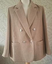 Light camel boucle tweed blazer jacket fully lined excellent condition
