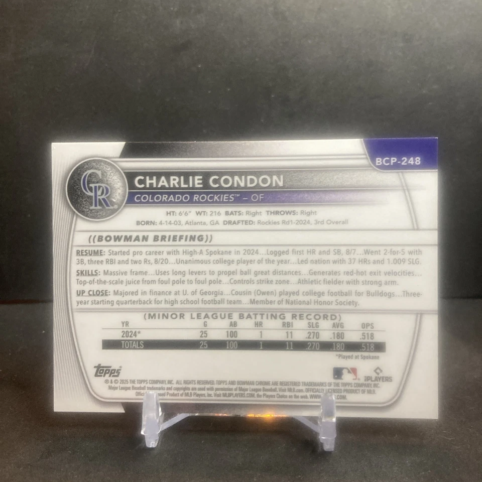 CHARLIE CONDON 2025 BOWMAN CHROME True GOLD /50 Mojo Colorado ROCKIES - Image 2 of 4