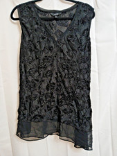 Simply Vera Black Velvet Burnout Sleeveless Long Top Asymmetrical XL Whimseygoth