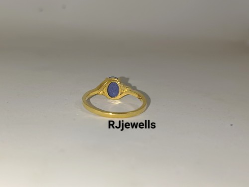 14K Yellow Gold Oval Blue Star Sapphire Ring Lab Create Lindy Star Women's Ring - Picture 4 of 5