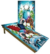 CORNHOLE BEANBAG TOSS GAME w Bags Game Summer Night Disco Blue Set