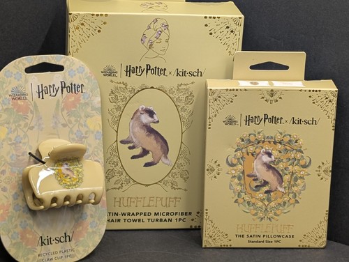 Harry Potter X Kitsch Hufflepuff House 3 Piece Satin Set With Hair Clip.