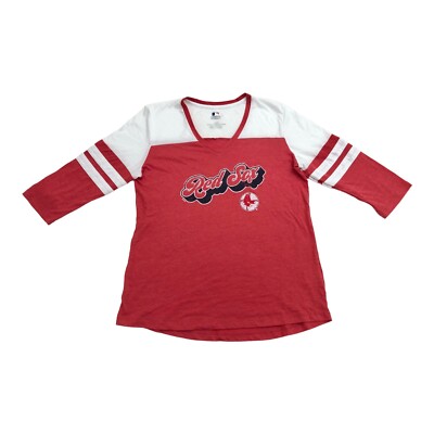 MLB Boston Red Sox Womens Size L V-Neck 3/4 Sleeve Shirt Red