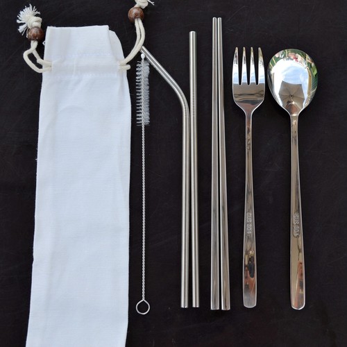 Travel Outdoor Home Stainless Steel Cutlery Set Chopstick Straw Knife Fork Spoon - Picture 5 of 13