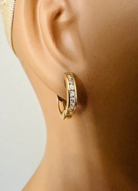 Estate 14K Yellow Gold 1/2ct Diamond Hoop Huggies Earrings 4g - Image 2 of 4