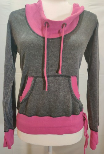 Miss Chievious Women's Size Sm Scoop Neck Hoodie Pullover Charcoal Grey/Hot Pink - Picture 2 of 11