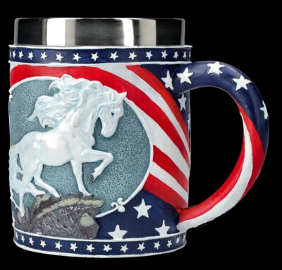 Krug Pferd - Unconquered - Amerika USA Deko Humpen Mottoparty - 500 ml 