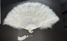 Vintage White Feather Expandable Hand Fan- 15"