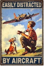  Airplane Vintage Metal Tin Sign, Easily Distracted by Aircraft Metal Sign