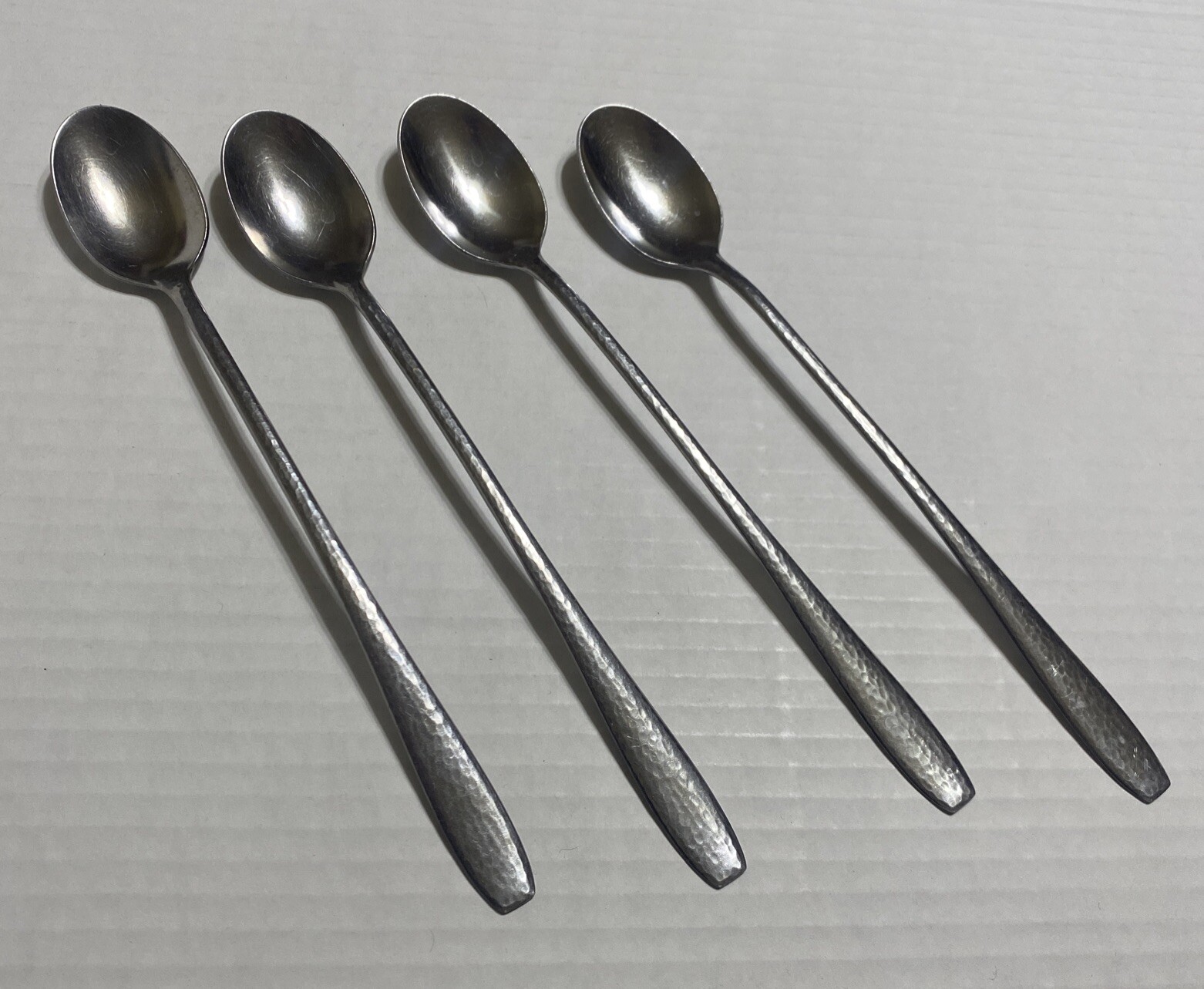 Set Of 4 Wallace Hammered Iced Tea Spoons Stainless 8.5" eBay