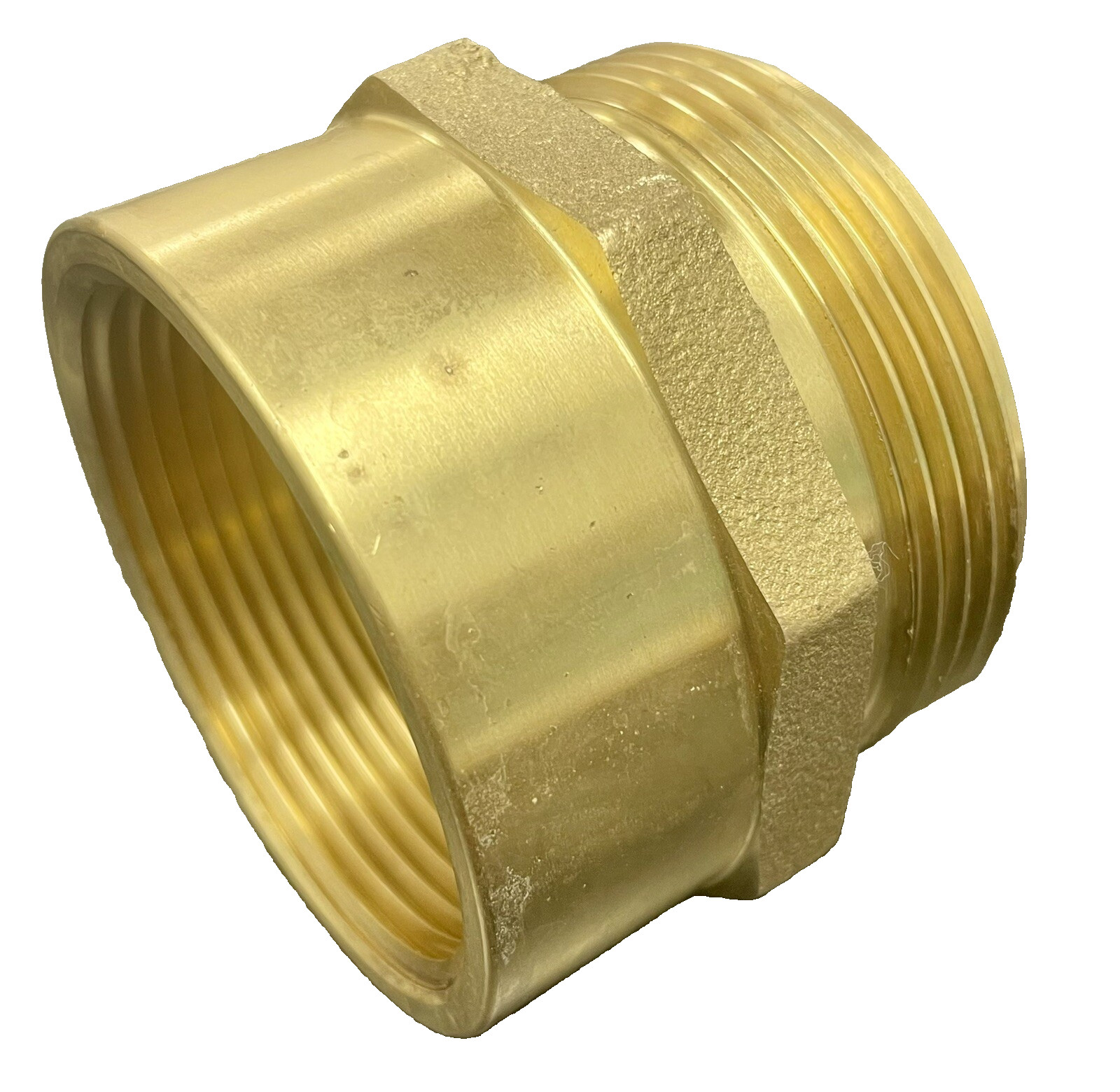 NNI 2-1/2" NPT Female x 2-1/2" NST Male Fire Hose Hydrant Hex Adapter Brass