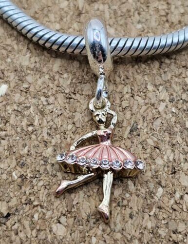 Authentic White Cz Silver Gold Pink Ballerina European Dangle Spacer Charm Bead