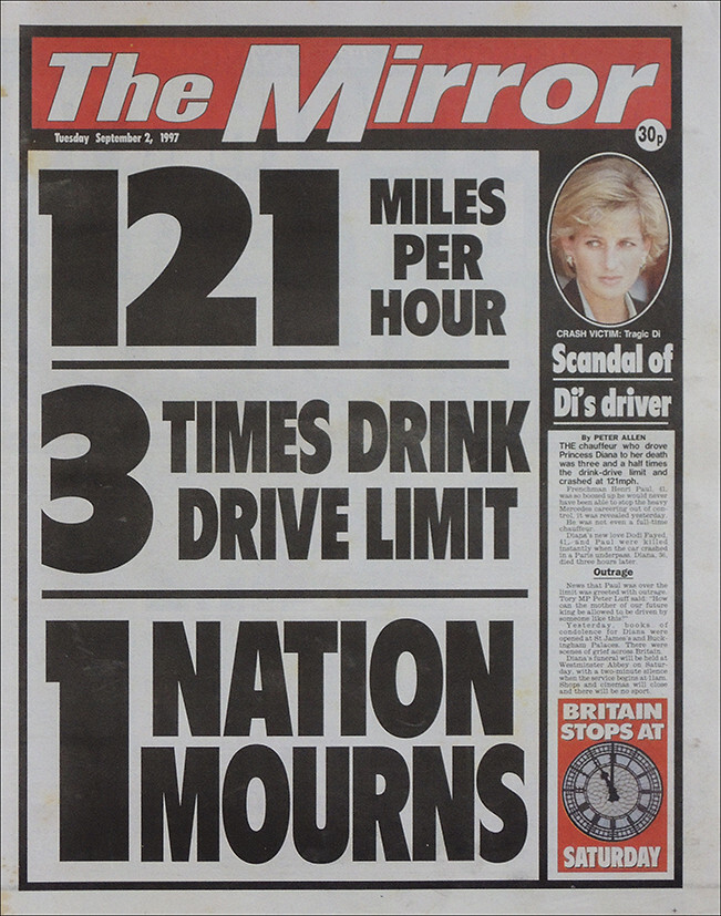 DAILY MIRROR NEWSPAPER 2 SEPT 1997 . PRINCESS DIANA HENRI PAUL