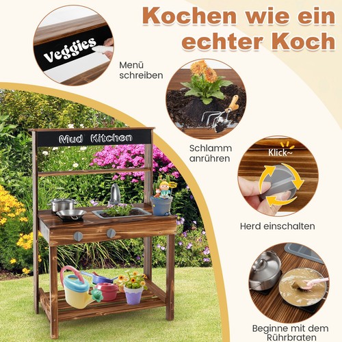 Matschküche Kinderküche Outdoor Tannenholz Spielküche mit Tafel für Kinder - Bild 3 von 9