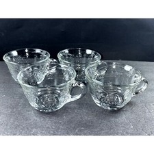 Anchor Hocking SAVANNAH Cup Punch Coffee Clear Glass Floral Embossed Set of 4