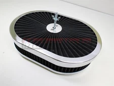 Black 12"x2 Oval Super flow Thru Air Cleaner Washable SBC BBC Chevy Ford Hot Rod