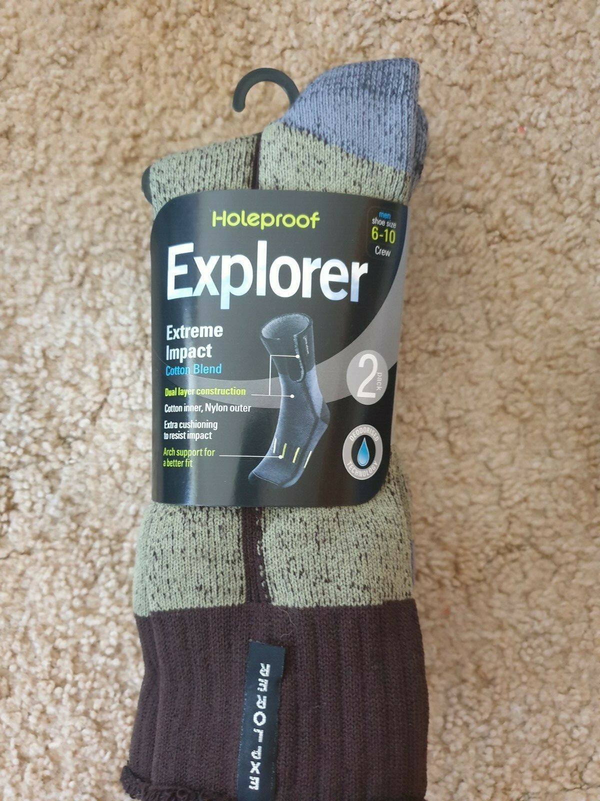 New Men's Holeproof Explorer socks 2 pack 610 1114 extreme impact