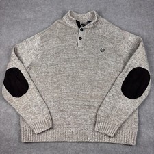 Chaps Sweater Men XL Marled Brown Pullover Mock Neck Elbow Patches Heavy Grandpa