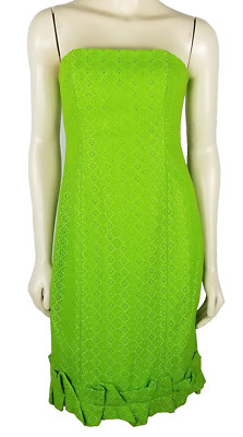 MUSE Dress Size 8 Lime Green strapless eyelet ruffle hem Summer A line