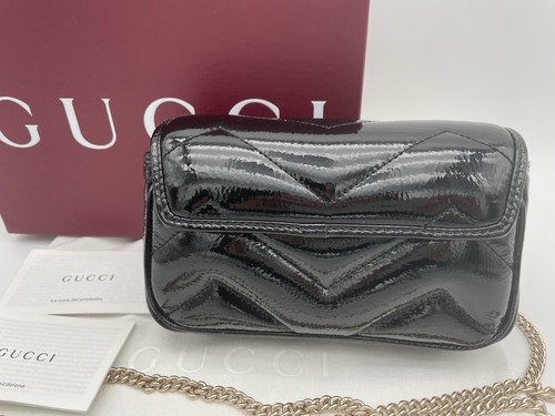 $1850 NEW GUCCI BLACK PATENT LEATHER MARMONT CROSSBODY SHOULDER BAG PURSE - Picture 8 of 15
