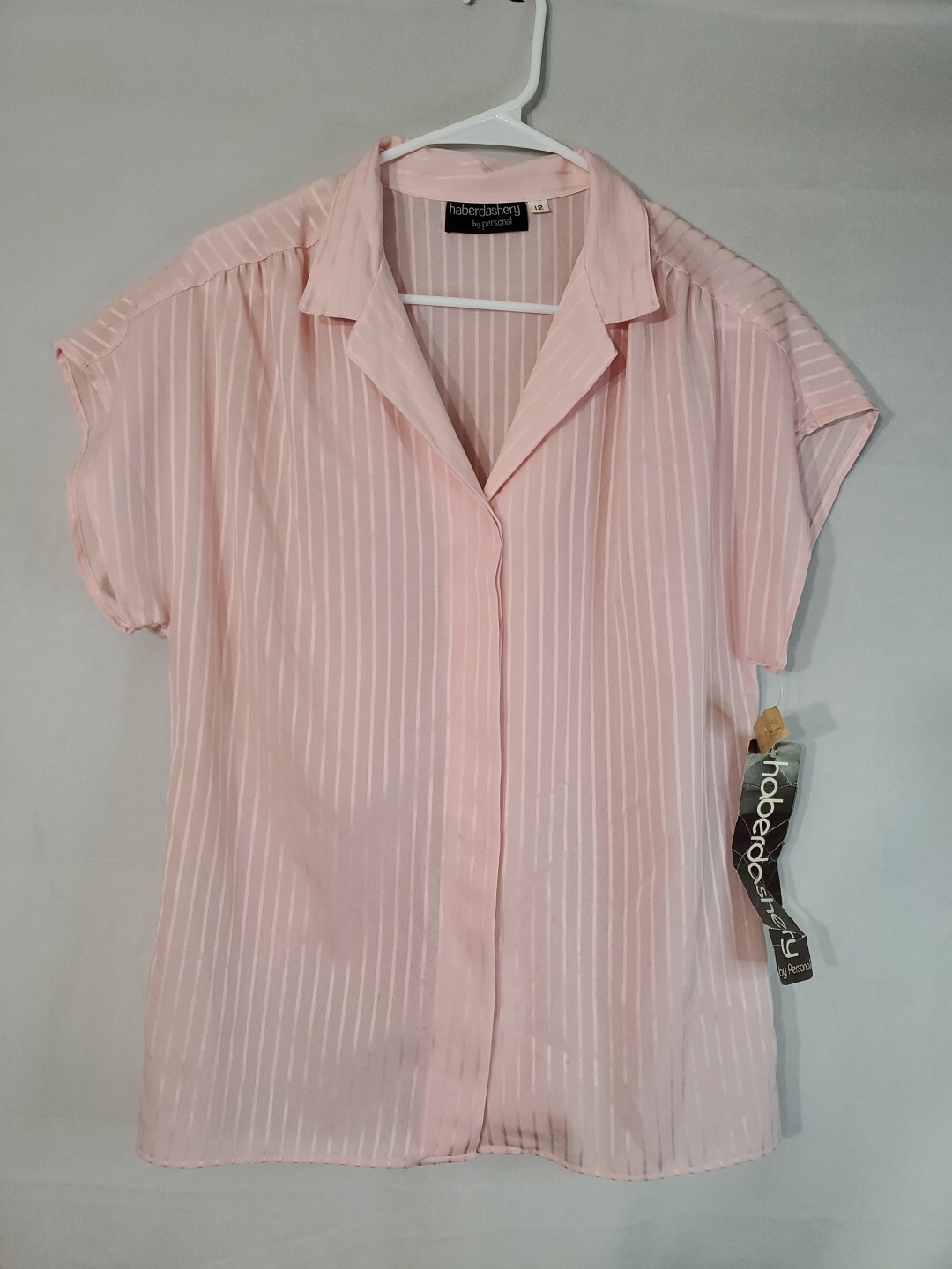 Vintage HABERDASHERY by Leslie Fay Button Up Shirt Women's Size 12 Sheer Pink